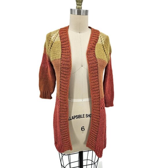 New Handmade Crotchet Cardigan Sweater Girls 5-7 Orange Yellow Duster - Picture 1 of 5